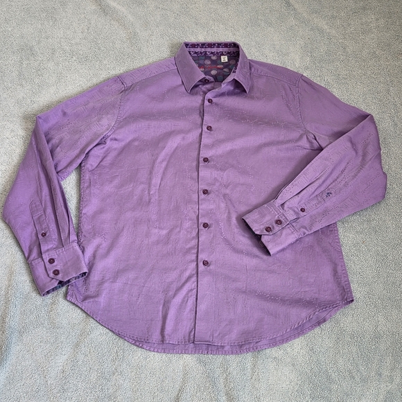Robert Graham Button Up Flip Cuff Shirt Men Large Classic Fit Purple Long Sleeve - Picture 5 of 10